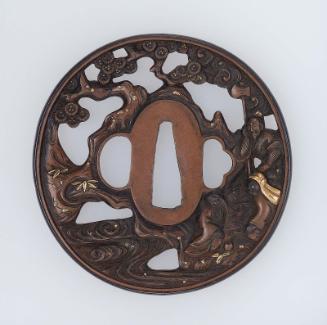 Tsuba with design of Chinese scholars playing go