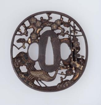 Tsuba with design of crane, plum and pine