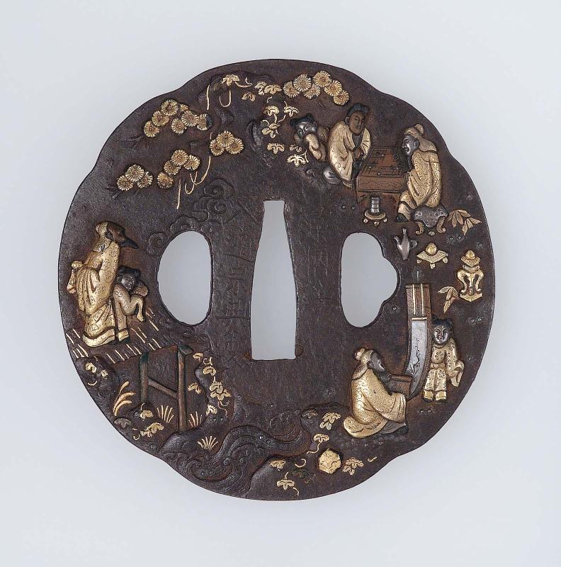Tsuba with design of Chinese sages engaged in the Four Accomplishments