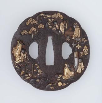 Tsuba with design of Chinese sages engaged in the Four Accomplishments