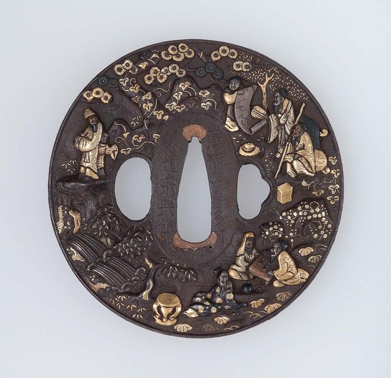 Tsuba with design of a gathering of Chinese scholars