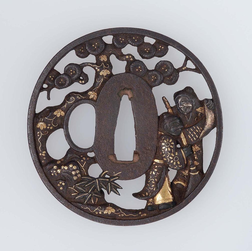 Tsuba with design of Kanzan and Jittoku