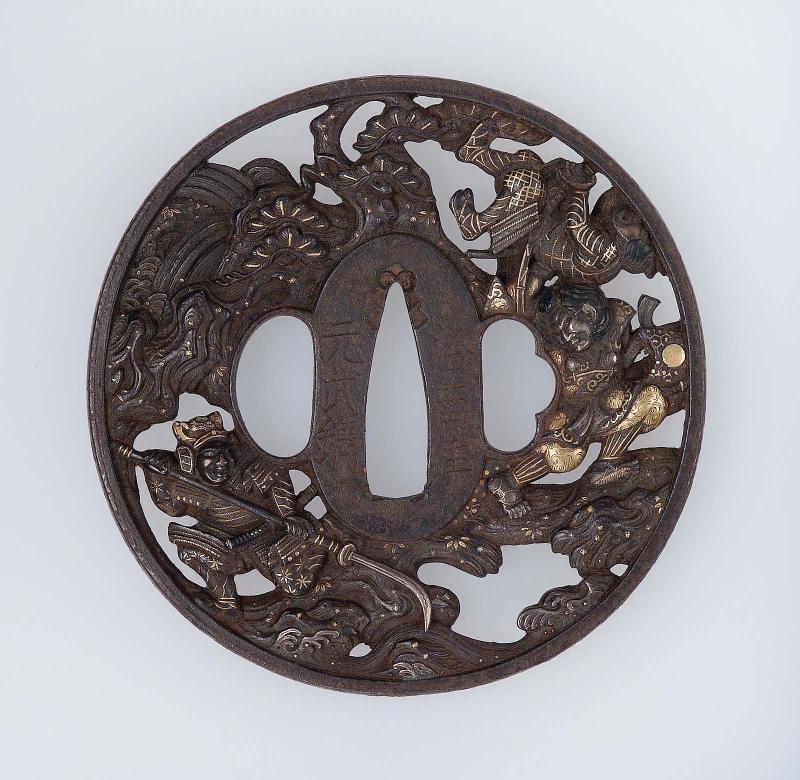 Tsuba with design of samurai combat