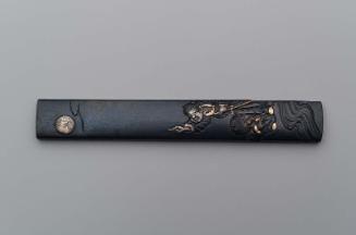 Kozuka with design of two boys playing by a stream under the moon