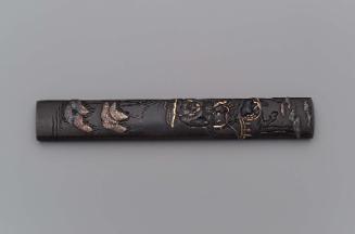 Kozuka with design of Toba riding into exile beneath snow-laden bamboo