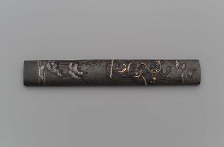 Kozuka with design of Toba riding into exile beneath snow-laden bamboo