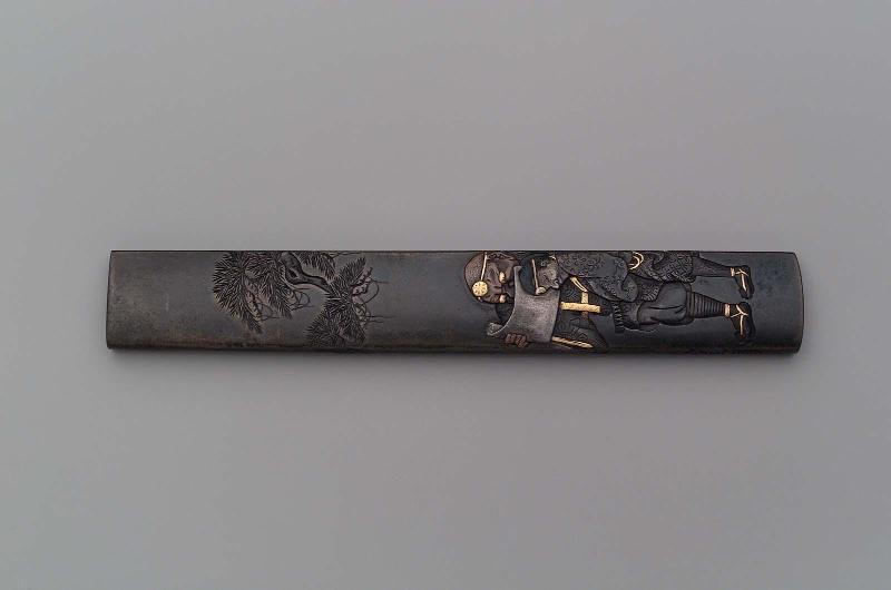 Kozuka with design of Benkei and Yoshitsune with a subscription list  (kanjincho)
