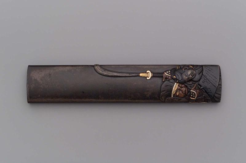 Kozuka with design of Benkei and Ushiwakamaru (Yoshitsune) reading a scroll