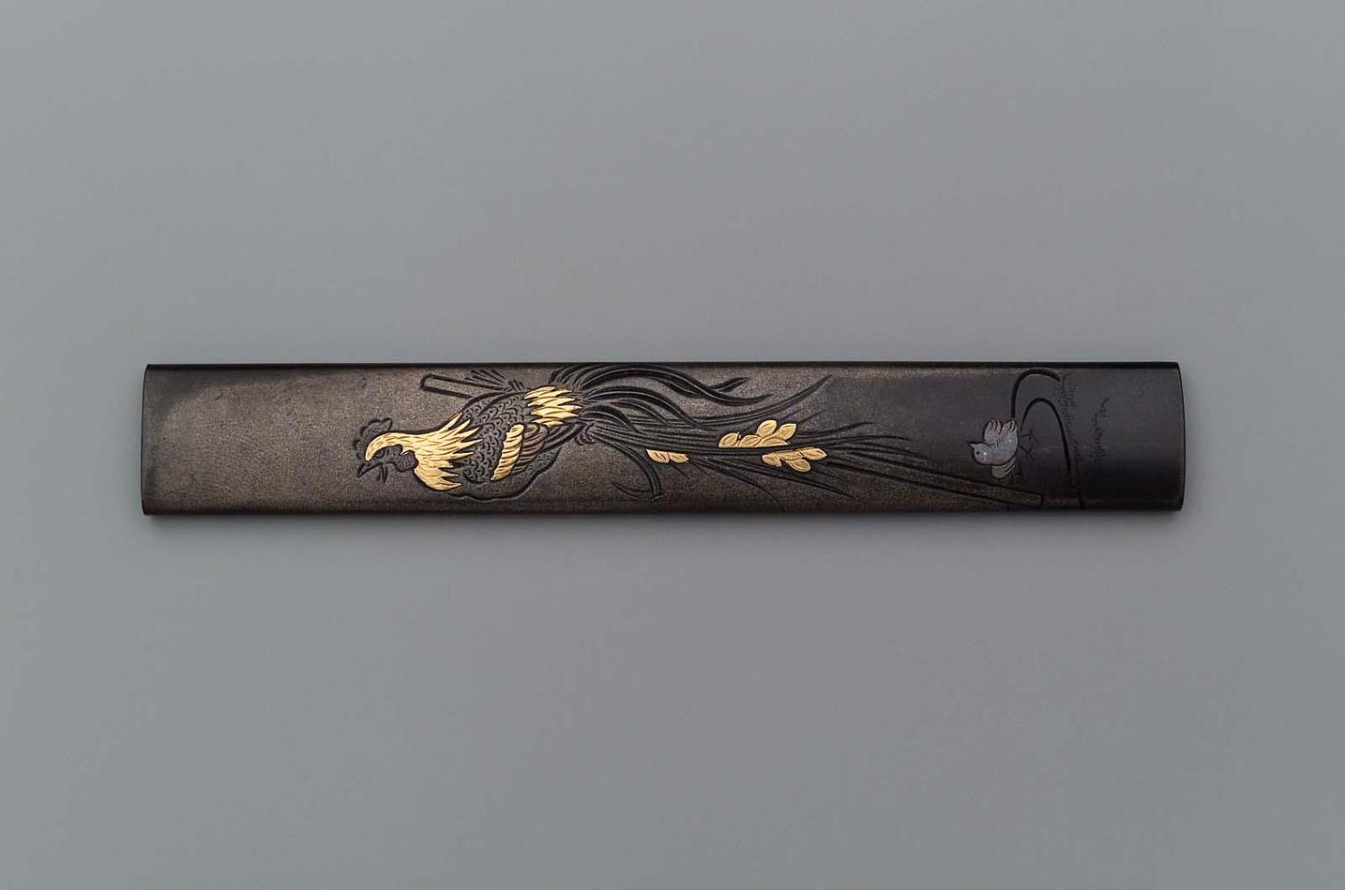 Kozuka with design of long-tailed rooster