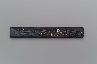 Kozuka with design of travelers in a ferry-boat