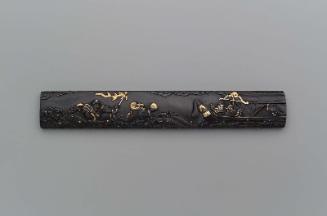 Kozuka with design of Ryujin, the Dragon King, holding a jewel before a state barge containing Fujiwara no Kamatari from the Taishokkan