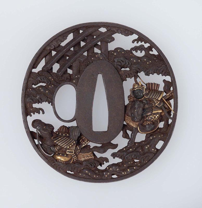 Tsuba with design of the race across the Uji River