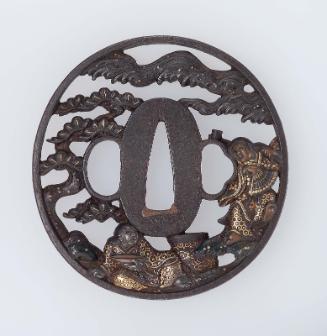 Tsuba with design of two carousing shojo