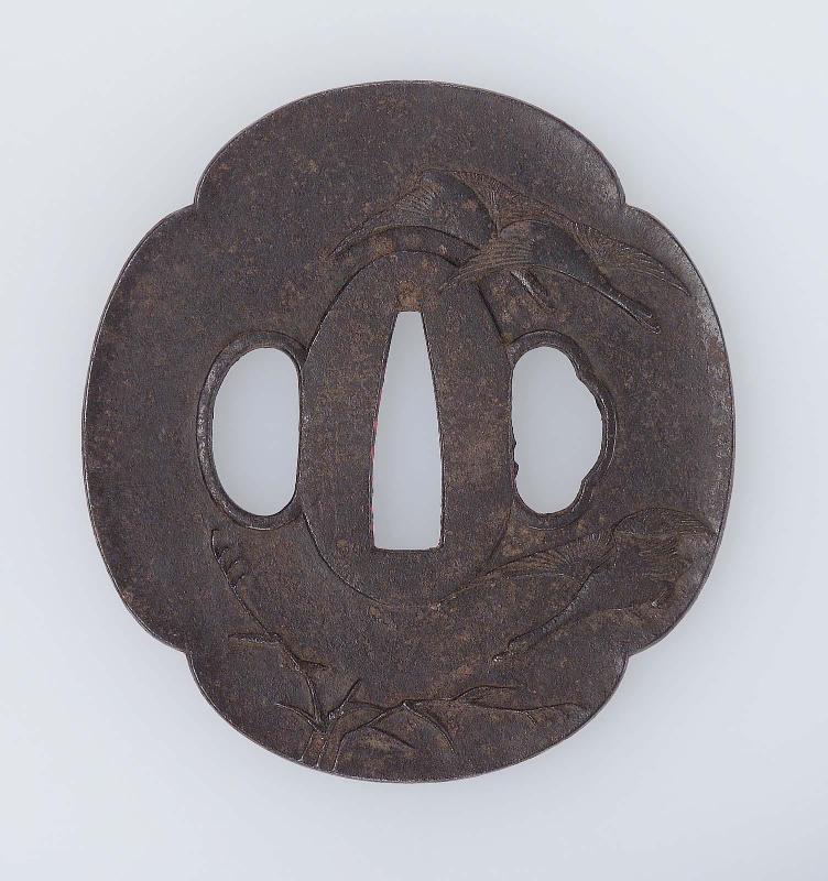Tsuba with design of geese and reeds