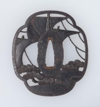 Tsuba with design of sailboats and pine