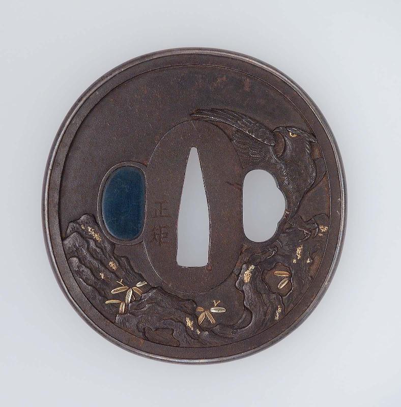 Tsuba with design of eagle on a branch