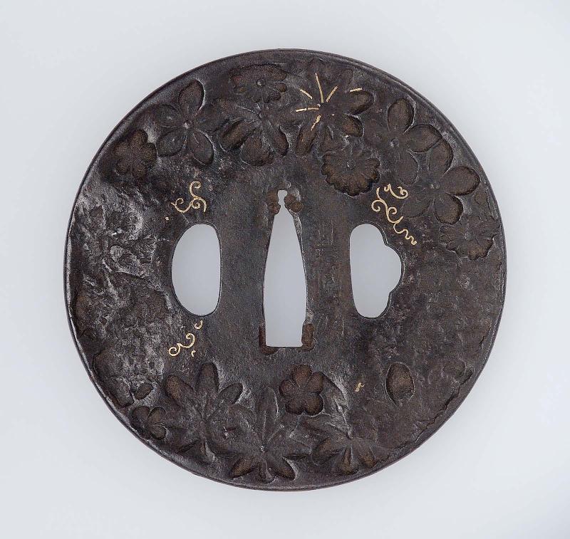 Tsuba with design of flower-blossoms