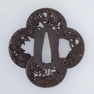 Tsuba with design of tiger-lily, chrysanthemum, Chinese bellflower and other blossoms