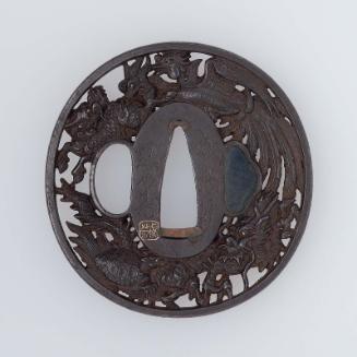 Tsuba with design of dragon, ho-o, kirin and minogame