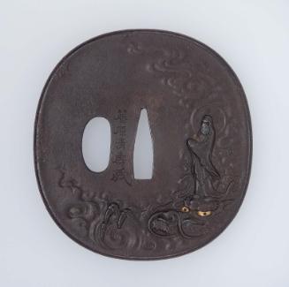 Tsuba with design of Kannon riding on a dragon's head