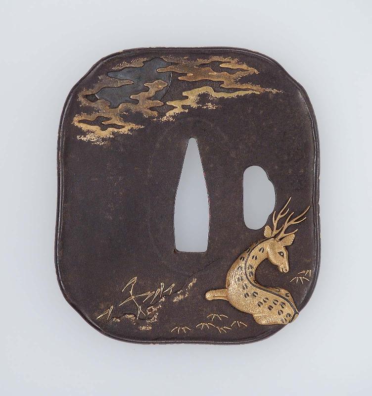 Tsuba with design of deer, moon and tree