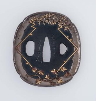 Tsuba with design of cherry-blossom and maple