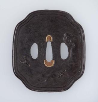 Tsuba with design of swallows and clouds