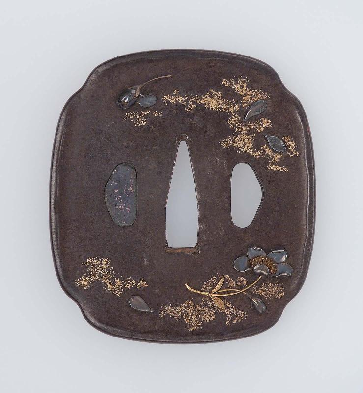 Tsuba with design of cherry-blossom, the reverse with a poem on the same theme