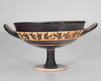 Drinking cup (kylix) depicting men and youths with gamecocks