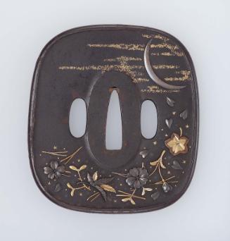 Tsuba with design of cherry blossom, Chinese bellflower and maple leaves