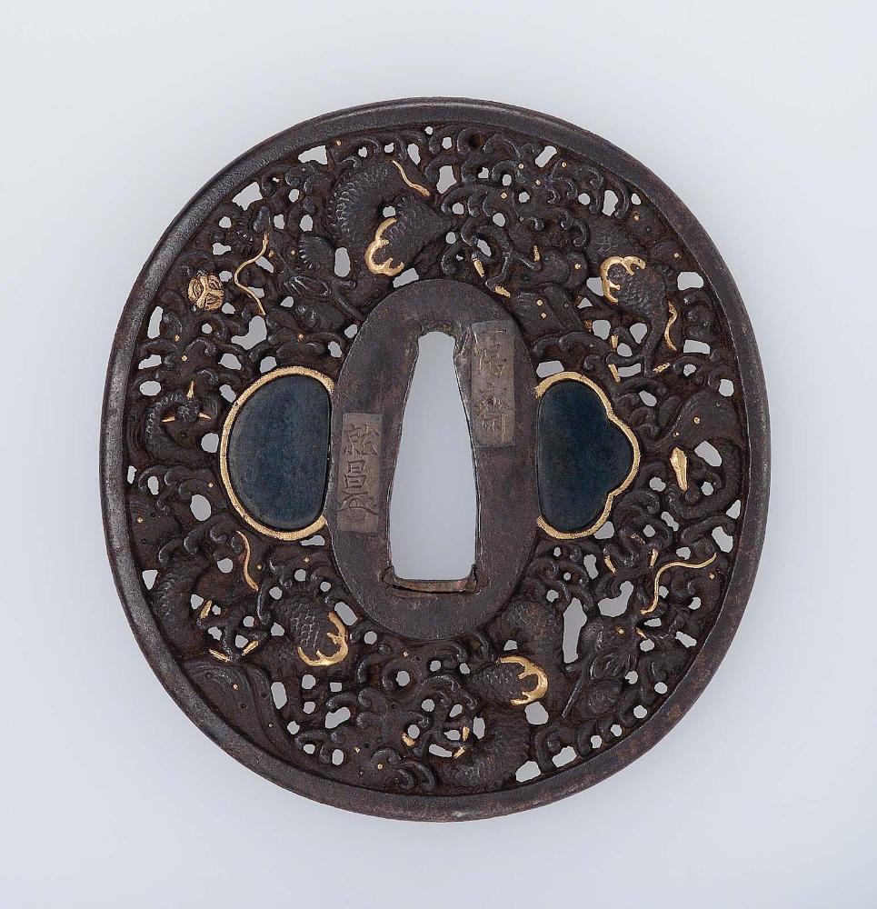 Tsuba with design of dragons and pearls