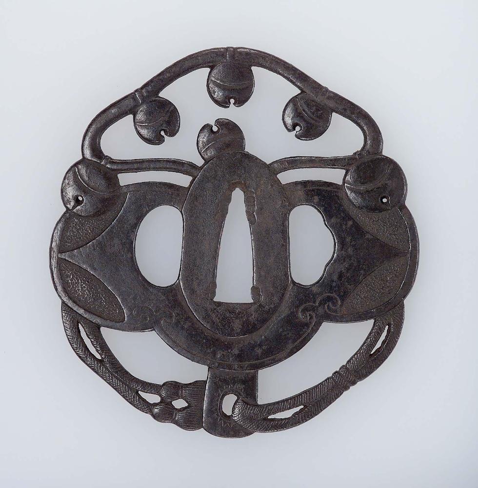 Tsuba with design of a jingle (dendentaiko)