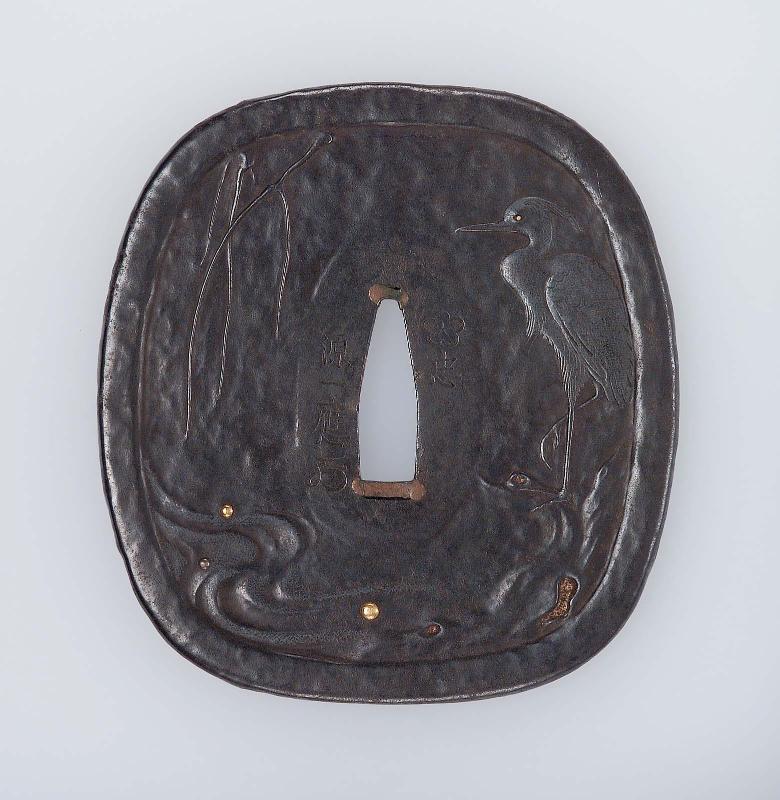 Tsuba with design of egret and willow