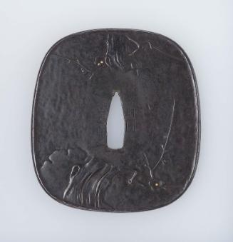 Tsuba with design of stylized snowflakes and plum branches