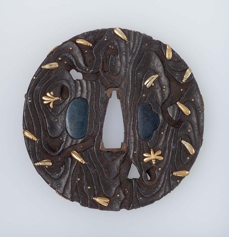 Tsuba with design of old timber and insects