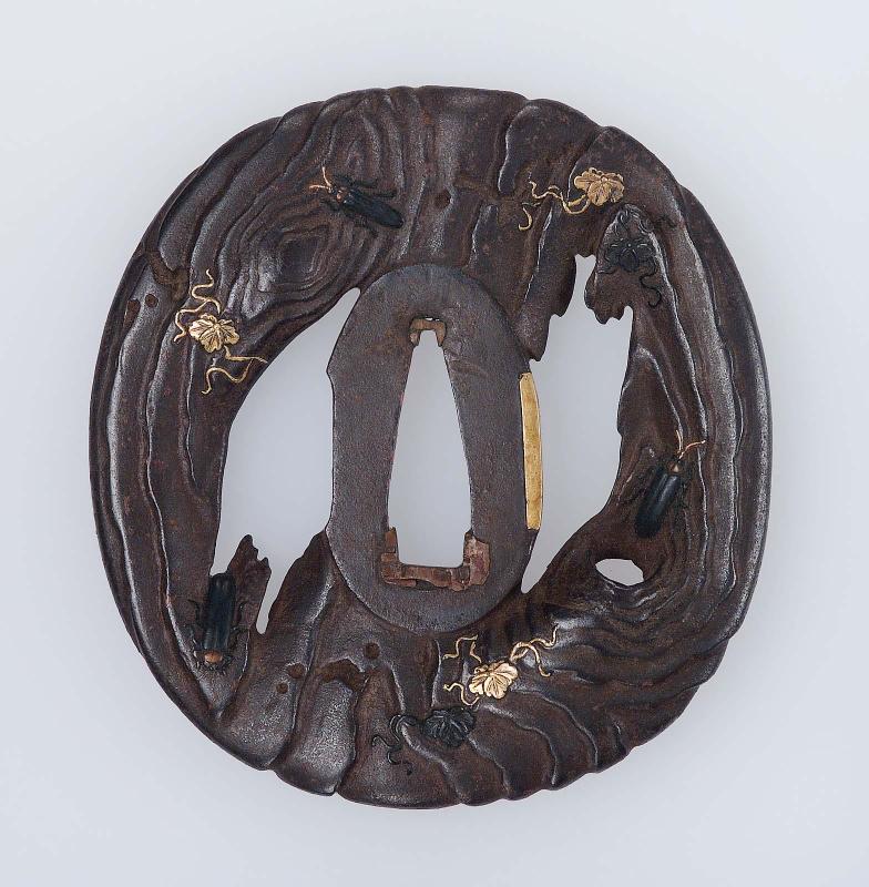Tsuba with design of old timber and insects