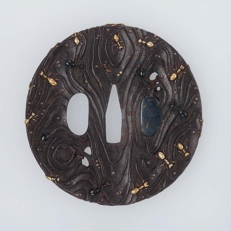 Tsuba with design of old timber and ants