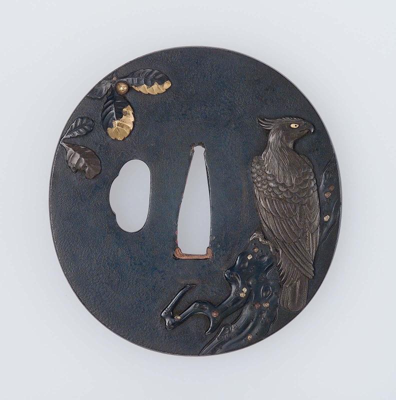 Tsuba with design of eagle on a branch