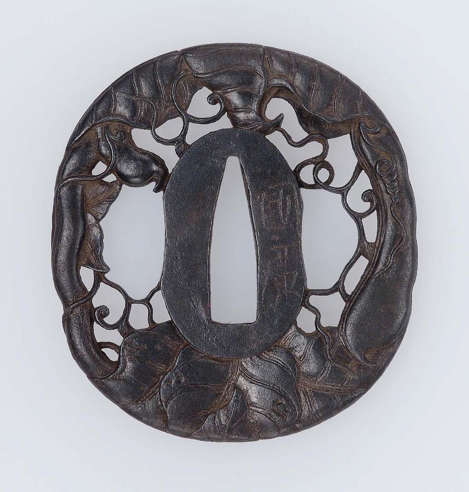 Tsuba in the form of bean-pods and -leaves