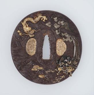 Tsuba with design of Susanoo-no-mikoto confronting a dragon that threatened the life of Princess Kushiinada