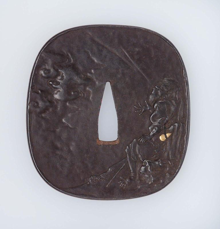 Tsuba with design of Tekkai Sennin breathing out his soul