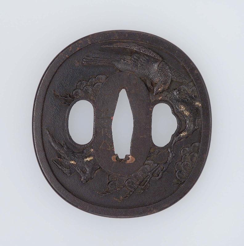 Tsuba with design of eagle in a pine tree