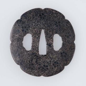 Tsuba with design of cherry-blossom floating on a stream