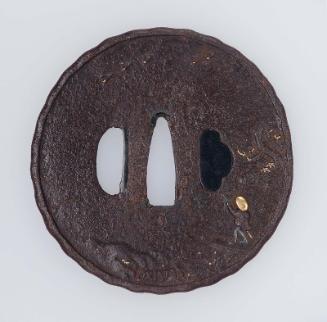Tsuba with design of landscape with boatman, geese and moon