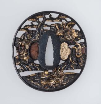 Tsuba with design of samurai combat