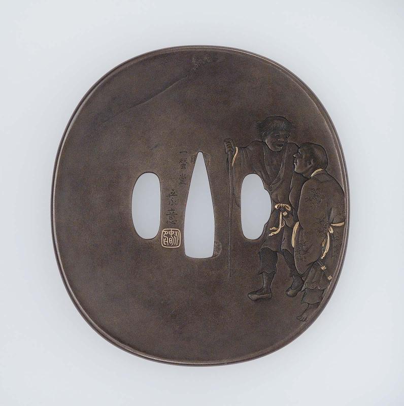 Tsuba with design of two sennin in a landscape