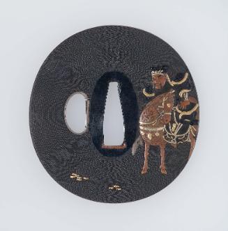 Tsuba with design of Kan'u (Guanyu) on horseback, from the Sangokushi (Sanguozhi)