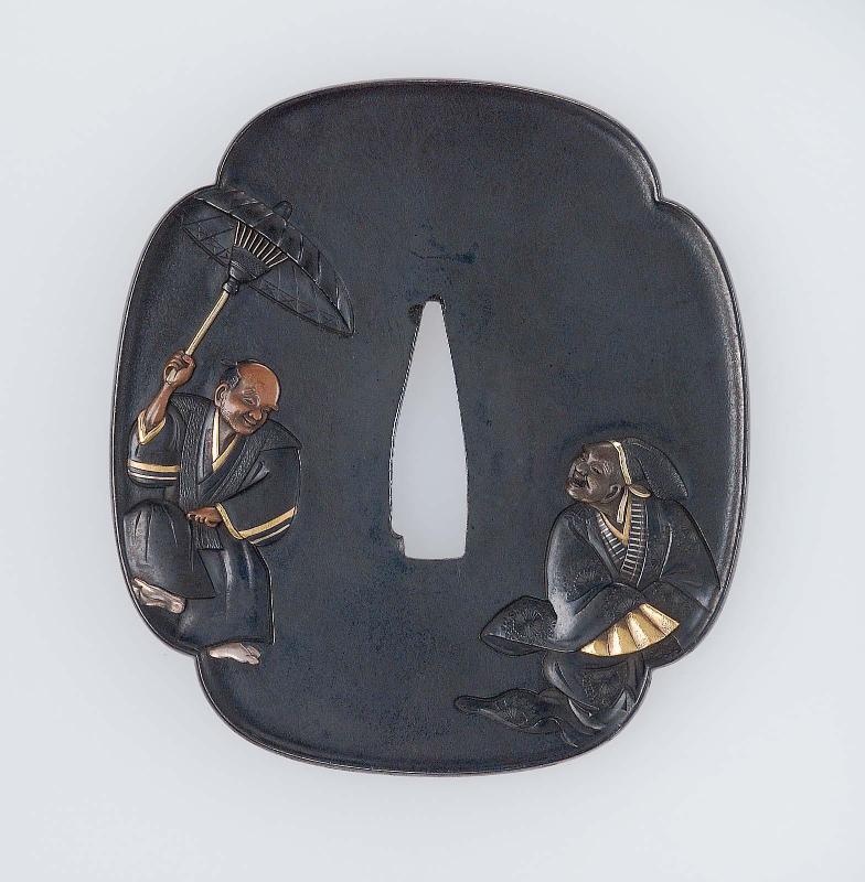 Tsuba with design of dancers and stage