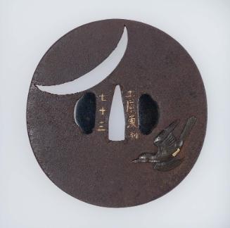 Tsuba with design of bird and crescent moon