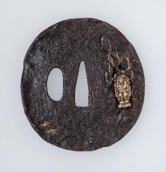 Tsuba with design of landscape with Fudo in a grotto